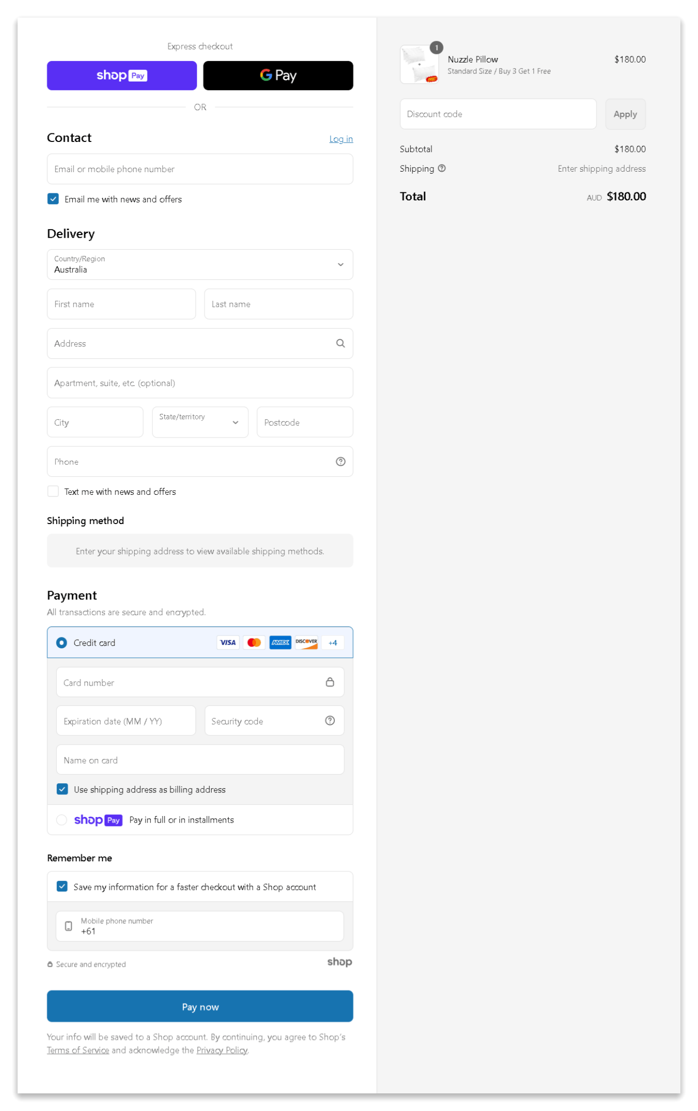 Nuzzle Pillow checkout page